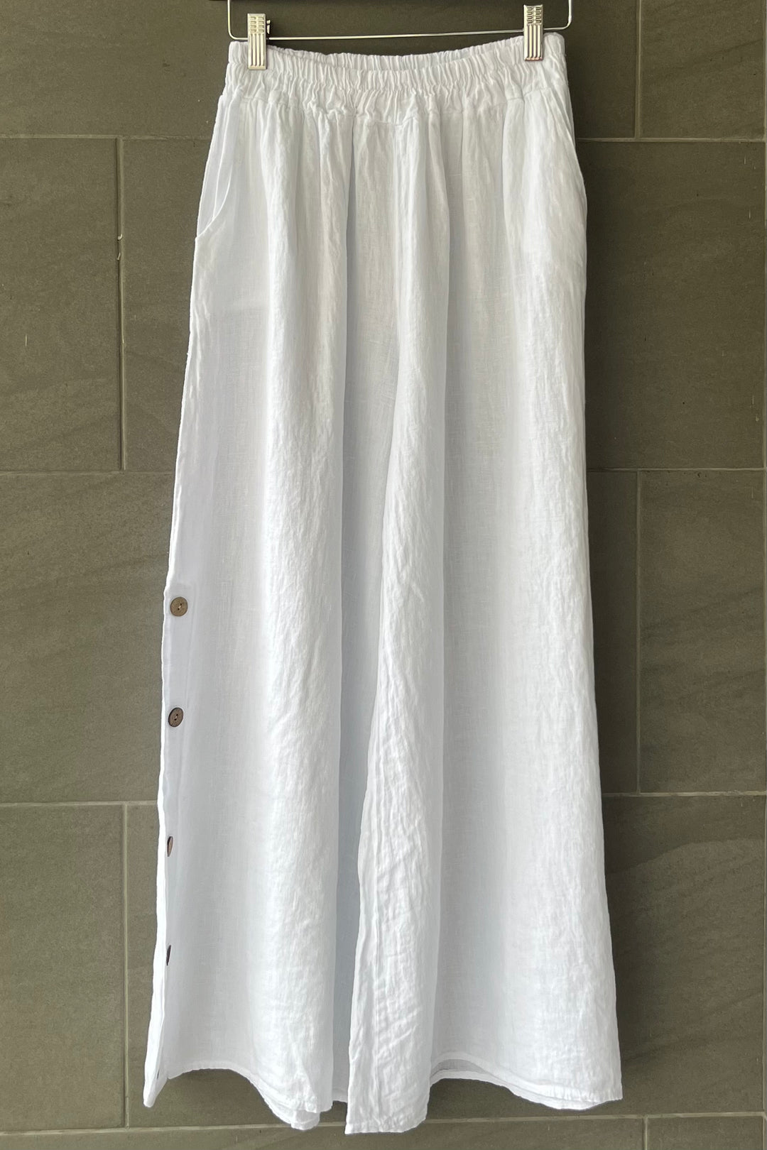 Meo Linen Coastal Button Pants (White)