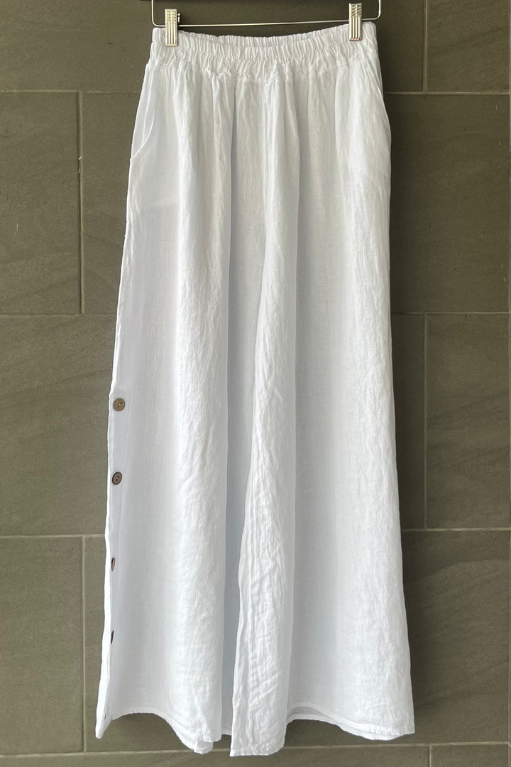 Meo Linen Coastal Button Pants (White)