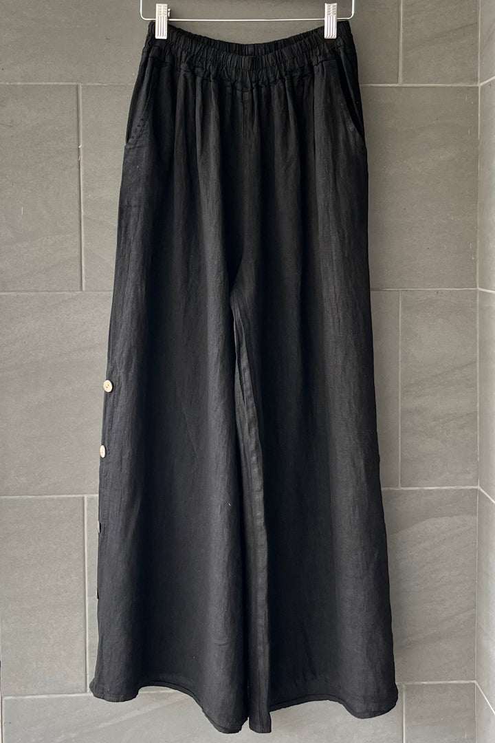 Meo Linen Coastal Button Pants (Black)