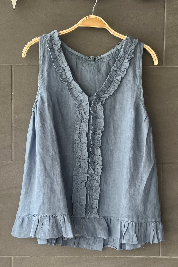 Meo Linen Ruffle Tank (Light Denim)