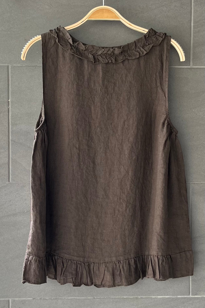 Meo Linen Ruffle Tank (Dark Brown)