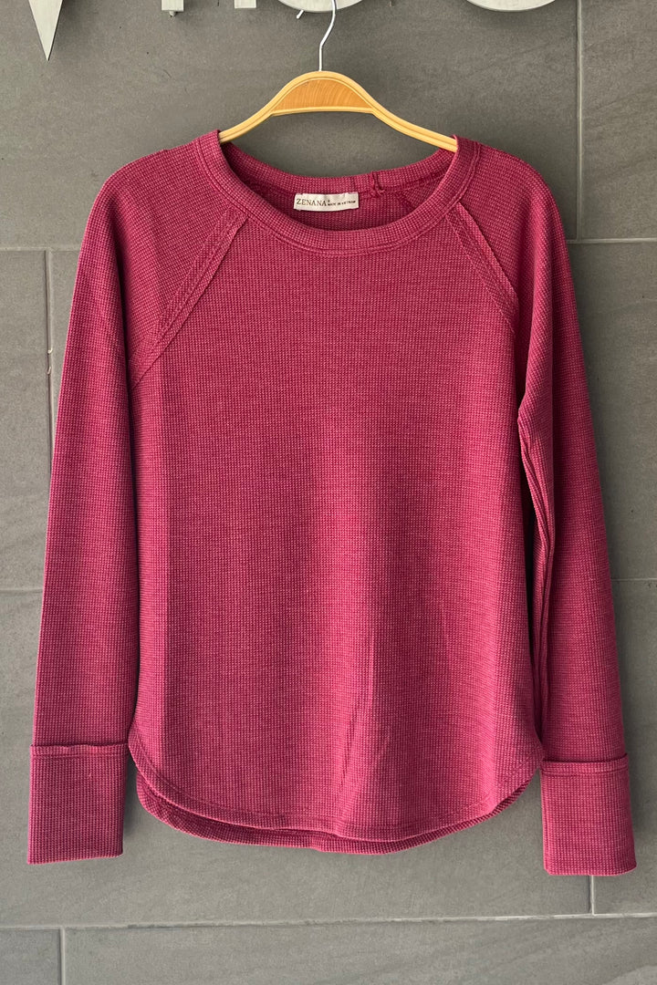 Zen Baby Waffle Long Sleeve Tee (Cabernet)