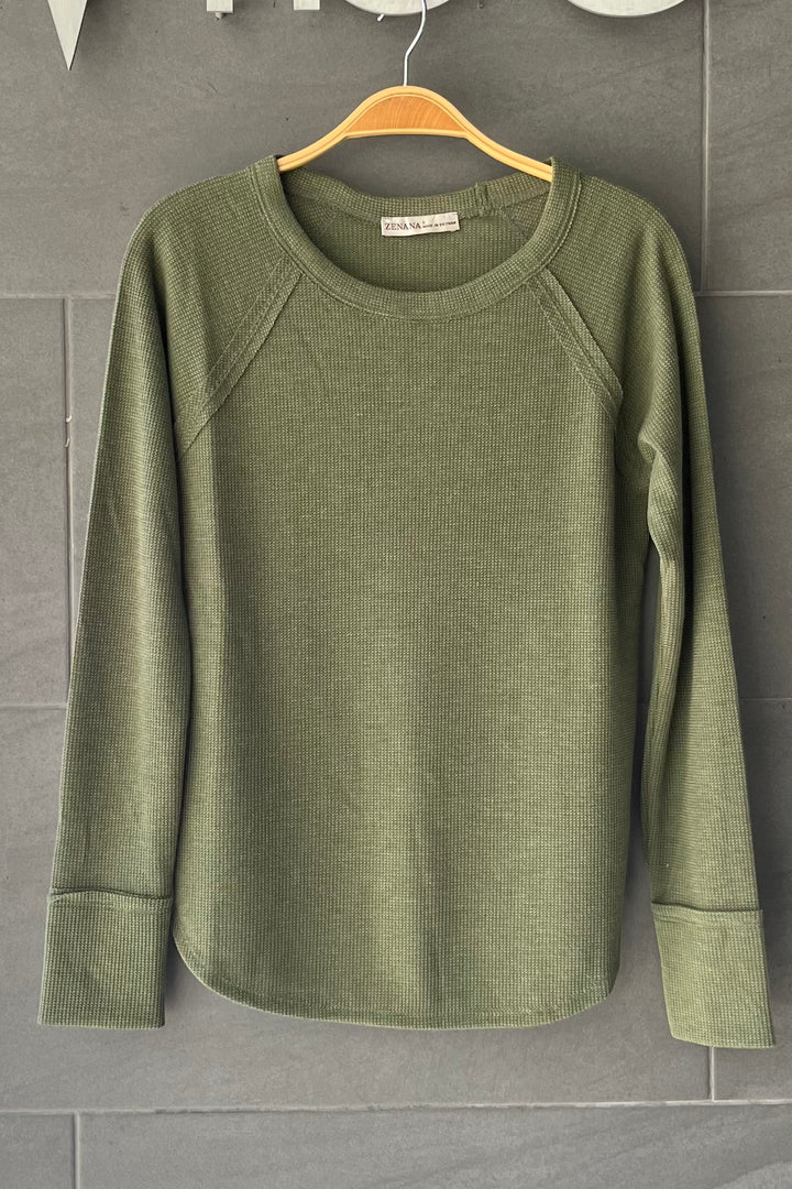 Zen Baby Waffle Long Sleeve Tee (Light Olive)