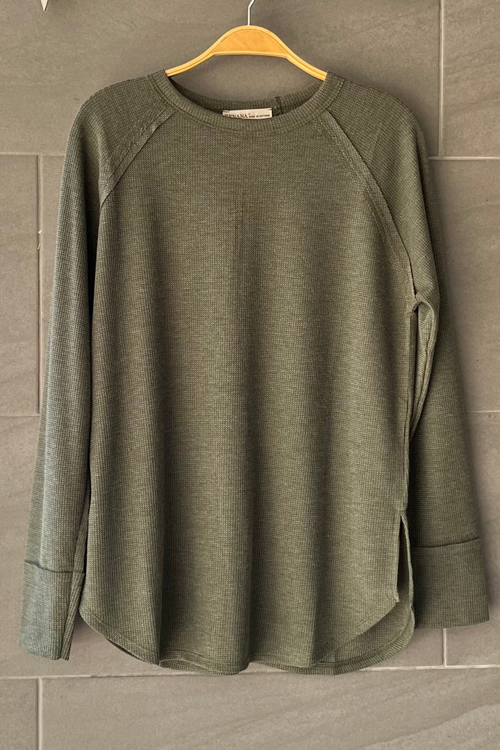 Zen Relaxed Waffle Top (Dark Olive)
