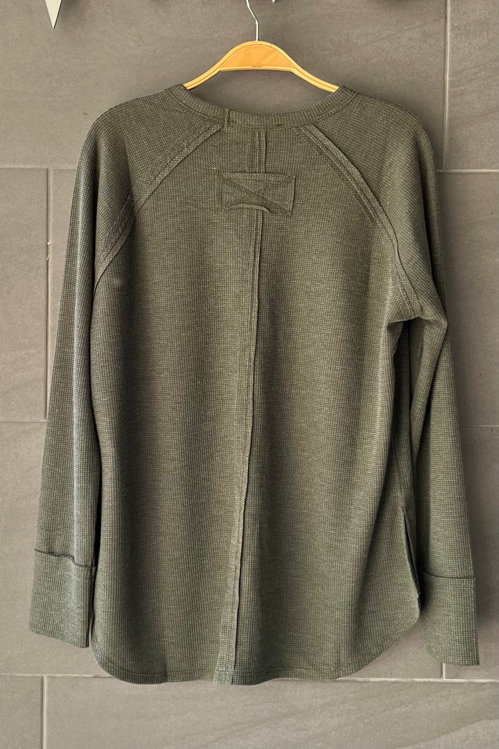 Zen Relaxed Waffle Top (Dark Olive)