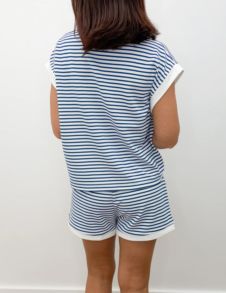 Zen Striped Lounge Shorts Set  (Bright Blue)