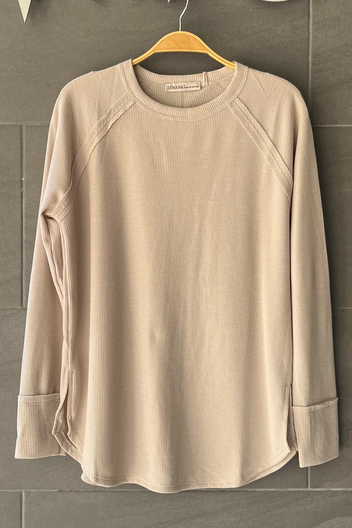 Zen Relaxed Waffle Top (Sand Beige)
