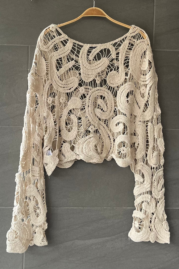 My Cozy Crochet Cover Up Top (Beige)