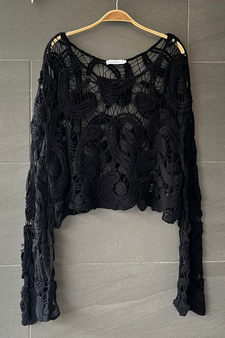 My Cozy Crochet Cover Up Top (Black)