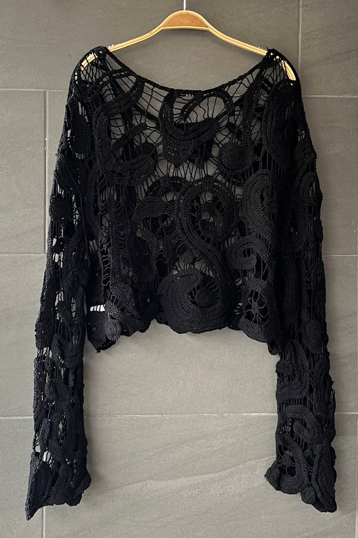 My Cozy Crochet Cover Up Top (Black)