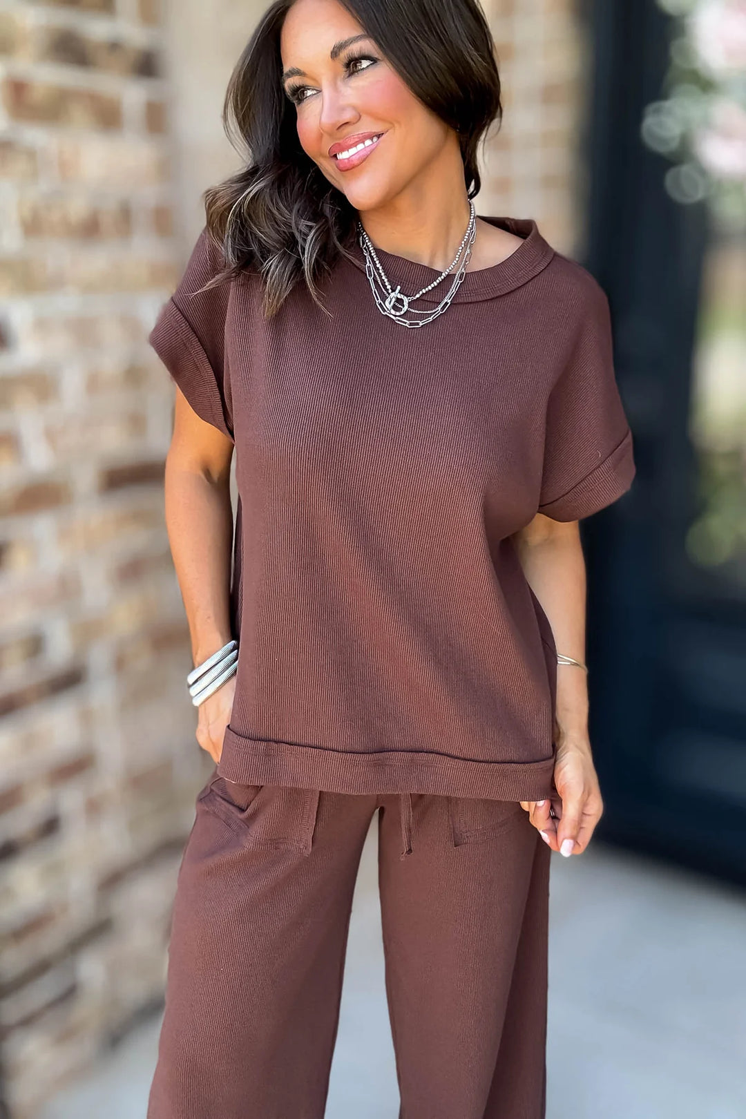 Zen Ribbed Lounge Set (Brown)