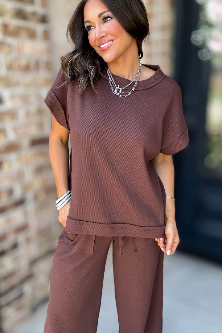 Zen Ribbed Lounge Set (Brown)