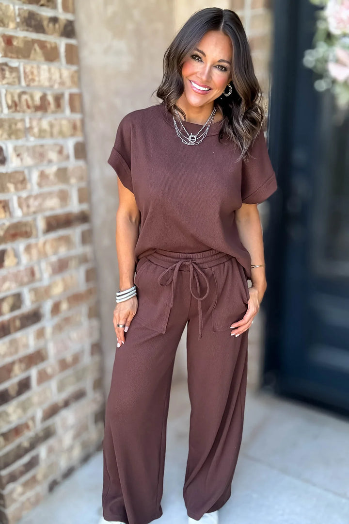 Zen Ribbed Lounge Set (Brown)