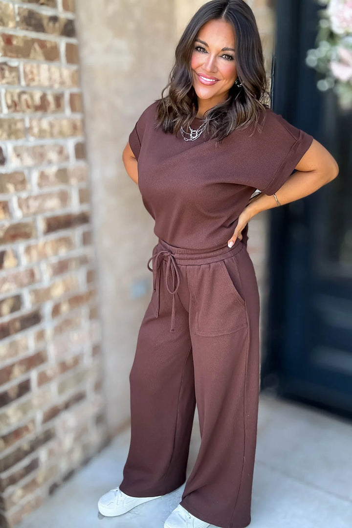 Zen Ribbed Lounge Set (Brown)