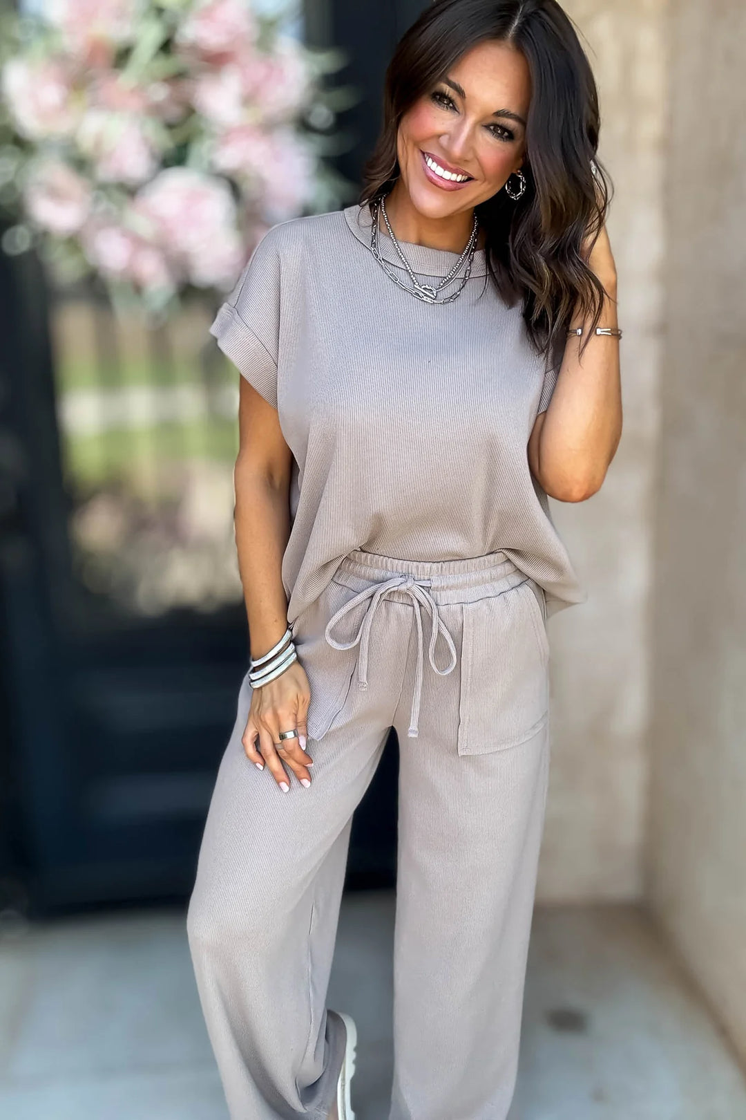 Zen Ribbed Lounge Set (Ash Mocha)