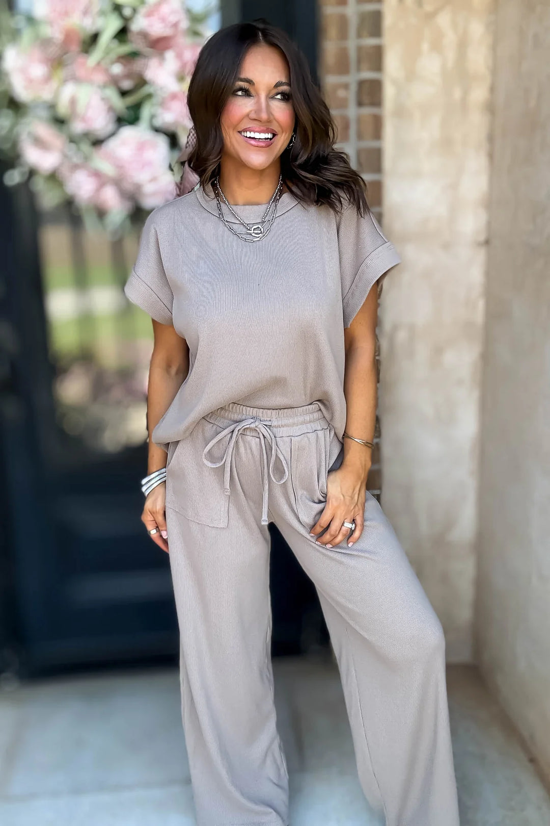 Zen Ribbed Lounge Set (Ash Mocha)