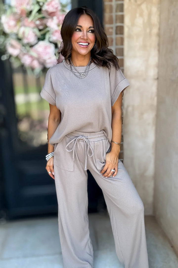 Zen Ribbed Lounge Set (Ash Mocha)