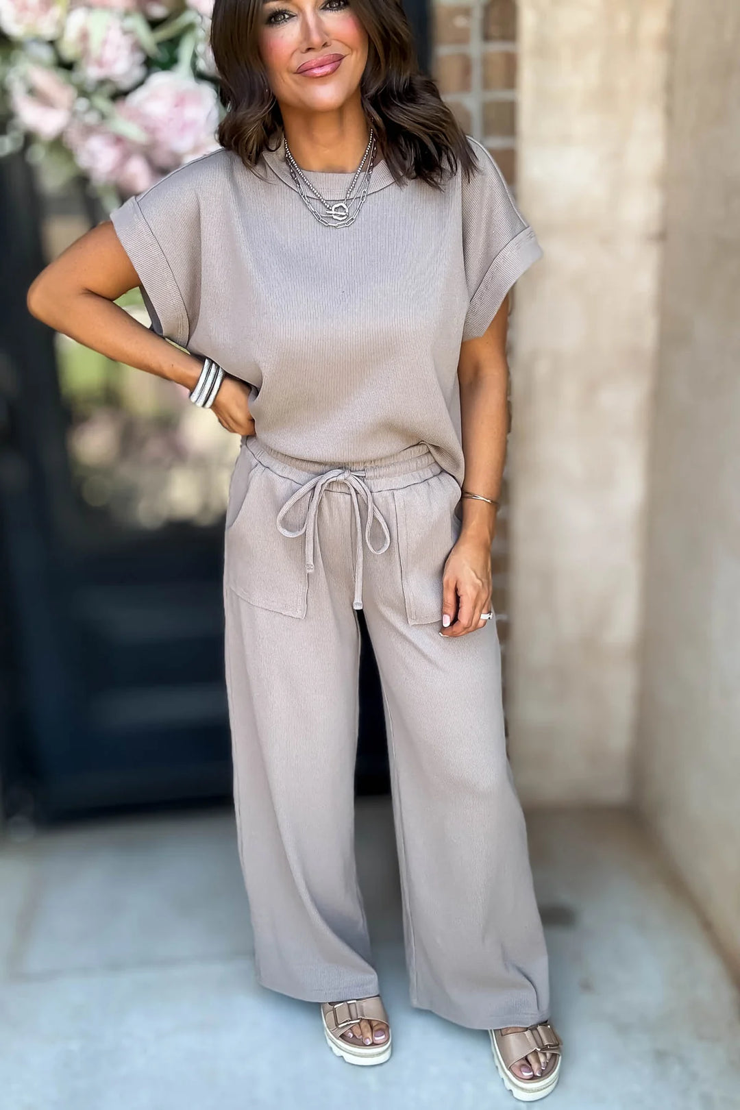 Zen Ribbed Lounge Set (Ash Mocha)