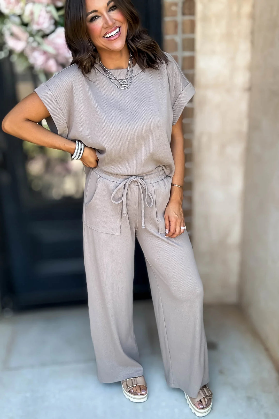 Zen Ribbed Lounge Set (Ash Mocha)