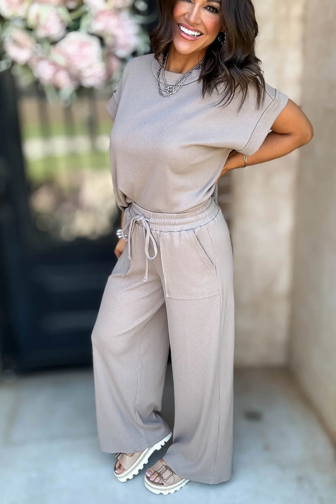 Zen Ribbed Lounge Set (Ash Mocha)