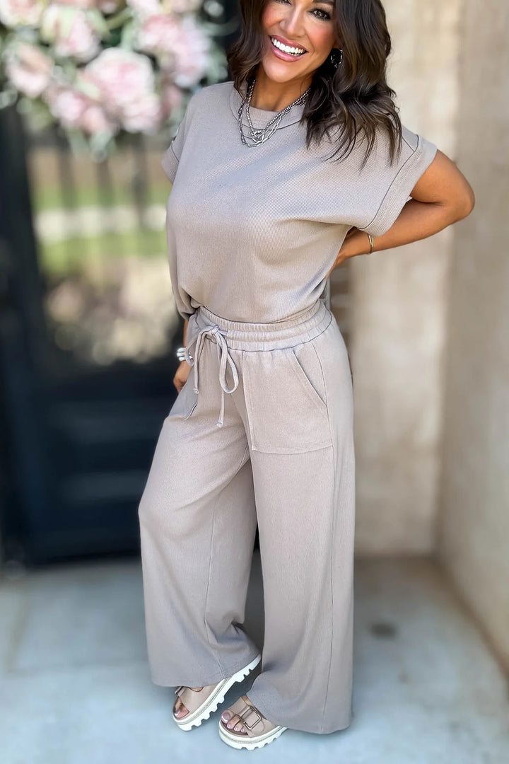 Zen Ribbed Lounge Set (Ash Mocha)