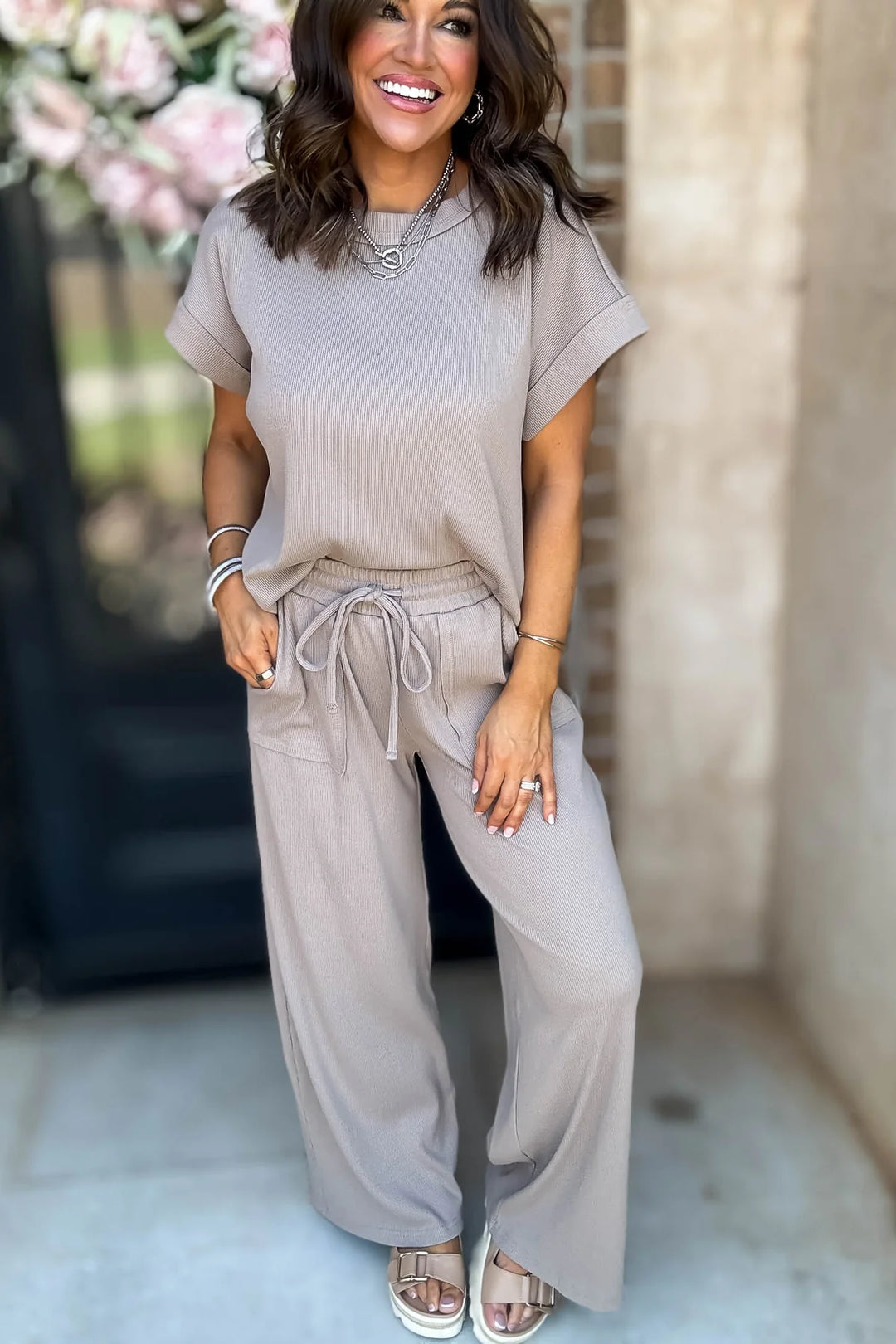 Zen Ribbed Lounge Set (Ash Mocha)