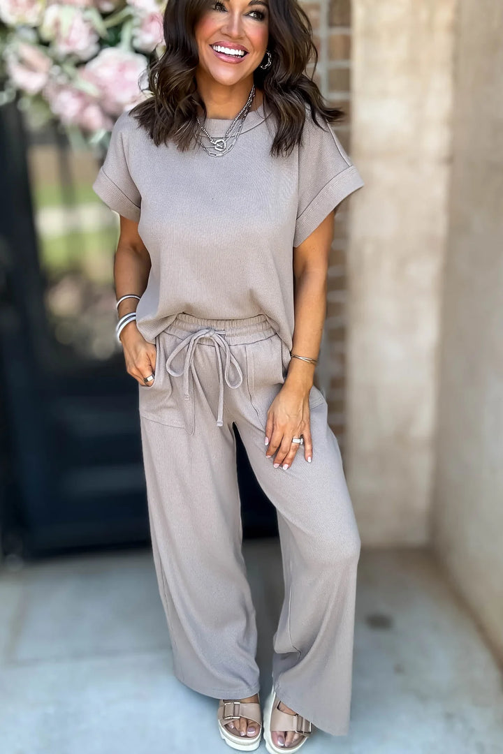 Zen Ribbed Lounge Set (Ash Mocha)