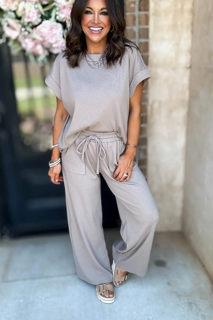 Zen Ribbed Lounge Set (Ash Mocha)