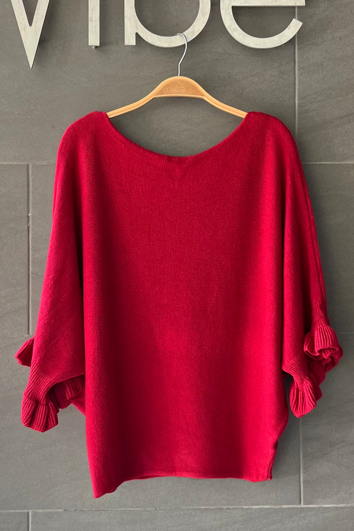 Meo Knit Flutter Sweater (Dark Red)