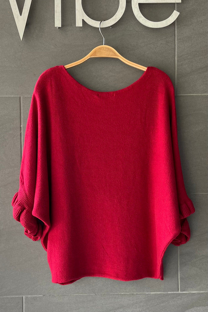 Meo Knit Flutter Sweater (Dark Red)