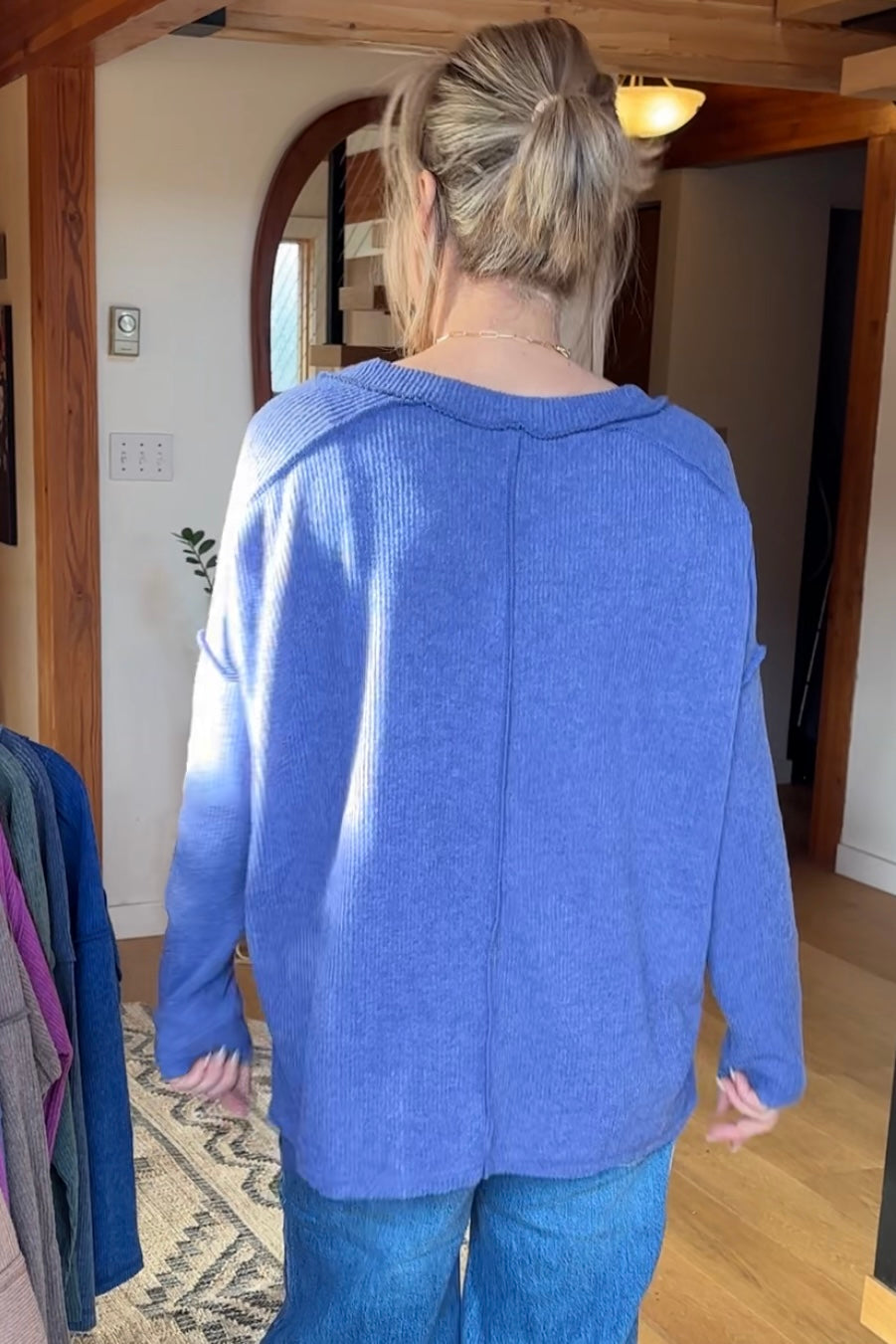 Zen Brushed V Neck Sweater (Cornflower Blue)