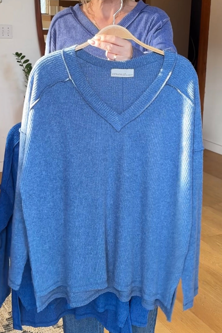 Zen Brushed V Neck Sweater (Dusty Blue)