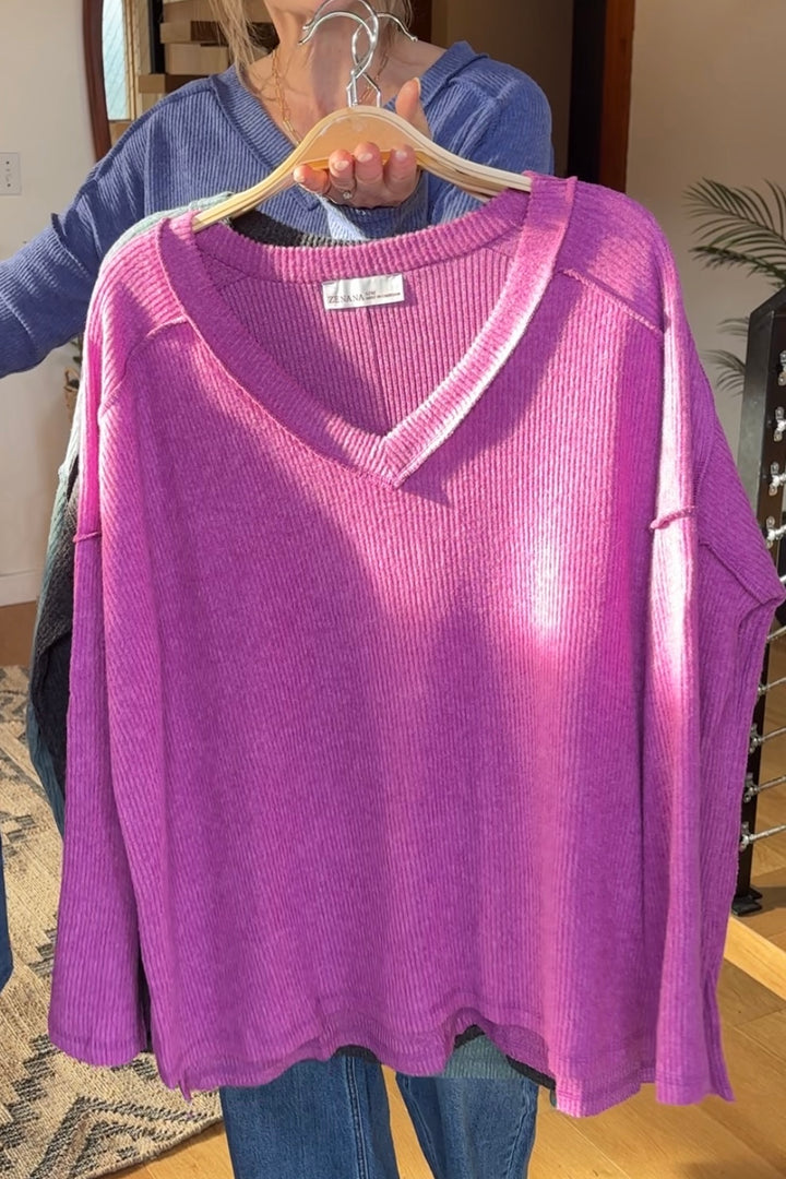 Zen Brushed V Neck Sweater (Light Plum)