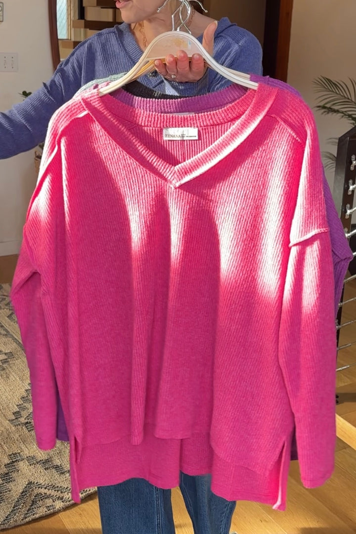 Zen Brushed V Neck Sweater (Fuchsia)