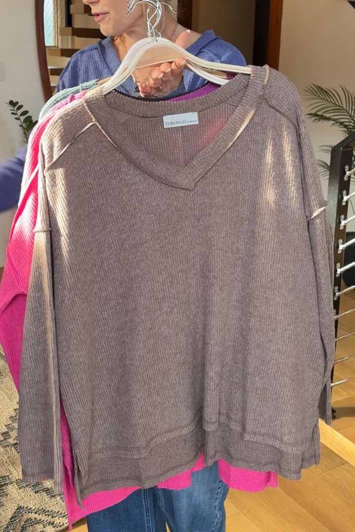 Zen Brushed V Neck Sweater (Mocha)