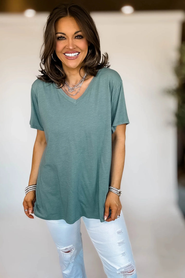Zen Cotton V Neck Tee (Ash Jade)