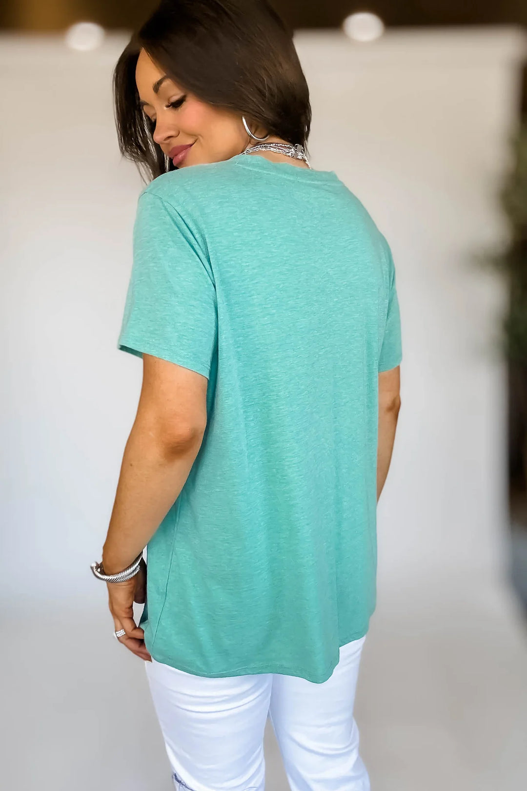 Zen Cotton V Neck Tee (Heather Kelly Green)