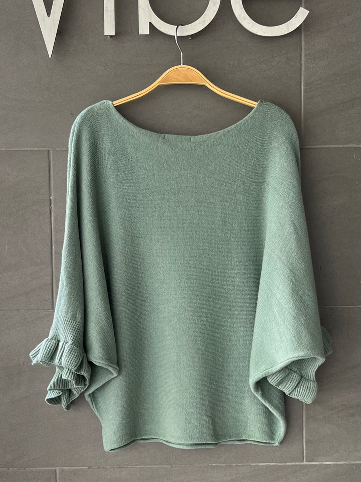 Meo Knit Flutter Sweater (Sage)