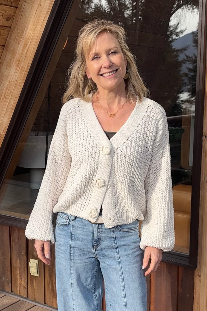 My Cozy Floral Button Chenille Cardigan (Ivory)