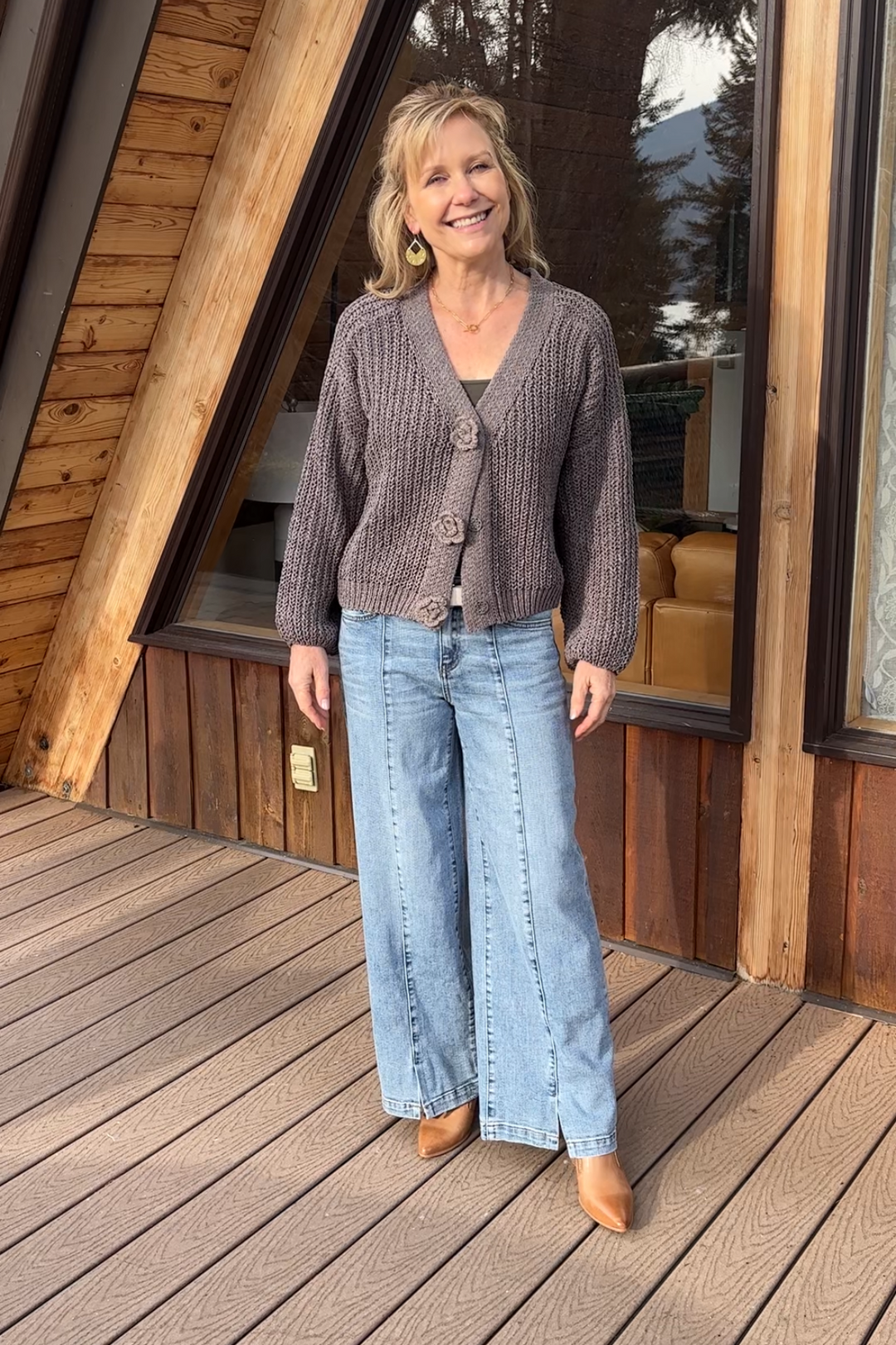 My Cozy Floral Button Chenille Cardigan (Charcoal)