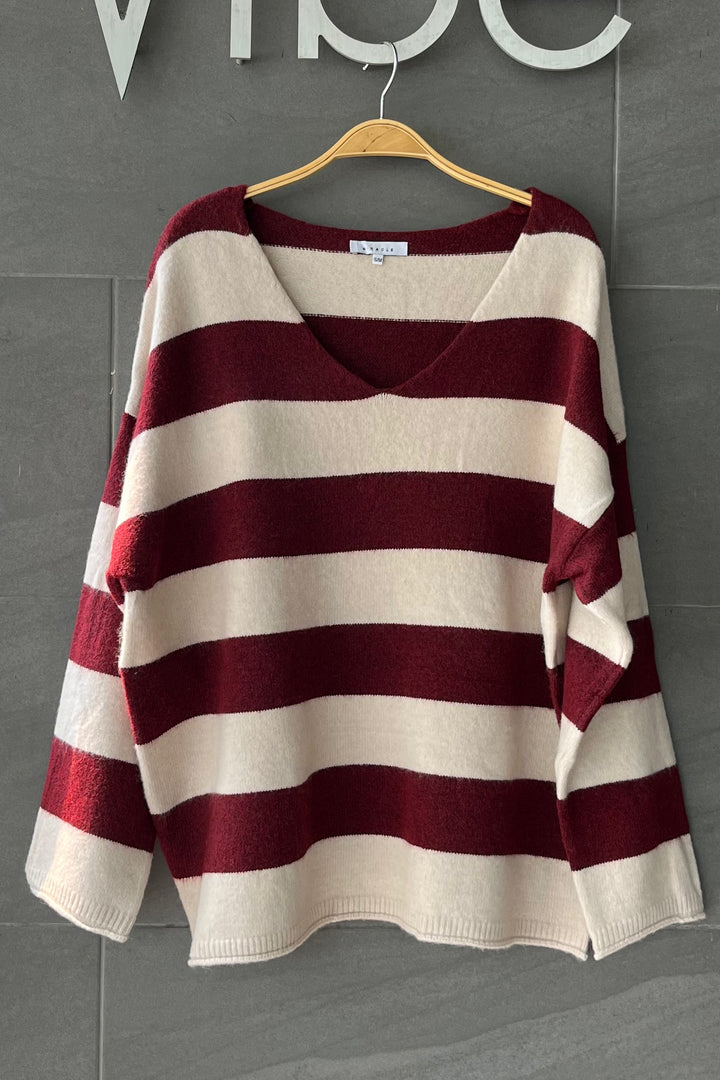 My Cozy Carter Sweater (Cream/Wine)