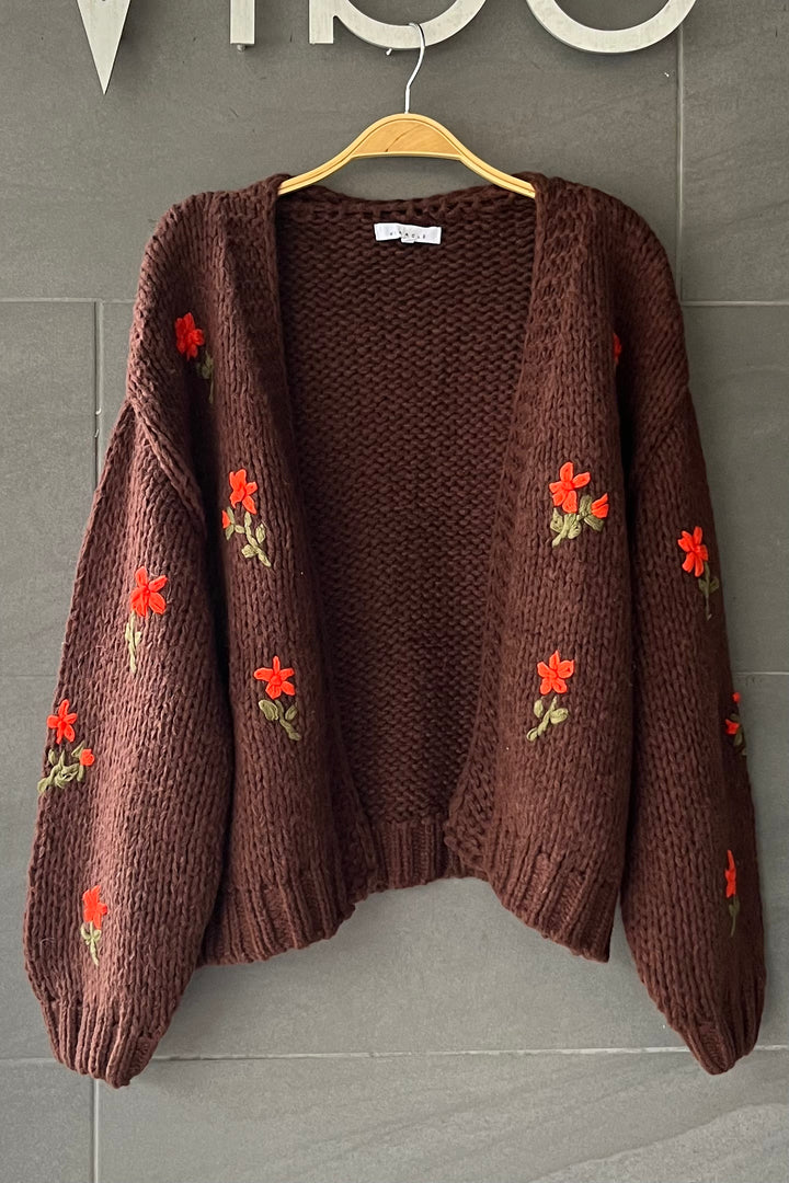 My Cozy Wildflower Knit Cardigan (Coffee)