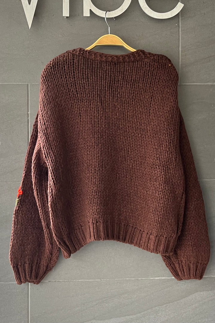 My Cozy Wildflower Knit Cardigan (Coffee)