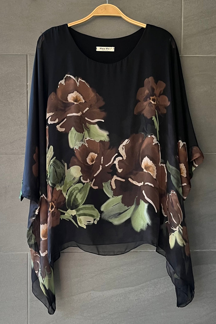 Meo Jackie Silk Blouse (Black Floral)
