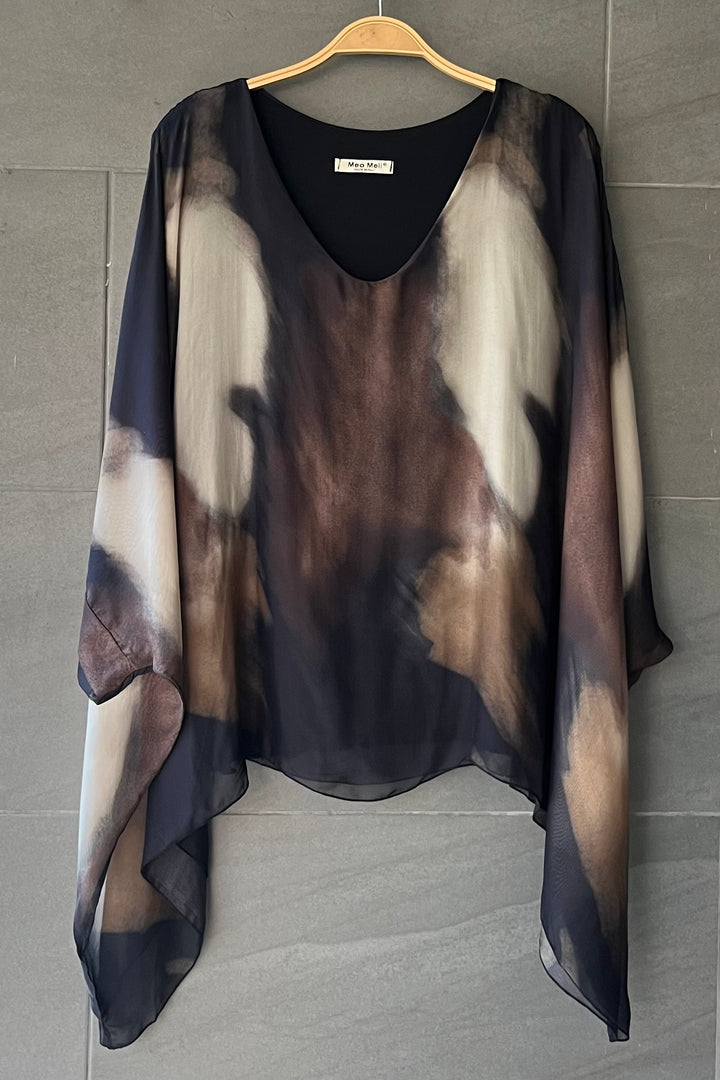 Meo Jackie Silk Blouse (Black/Coffee)