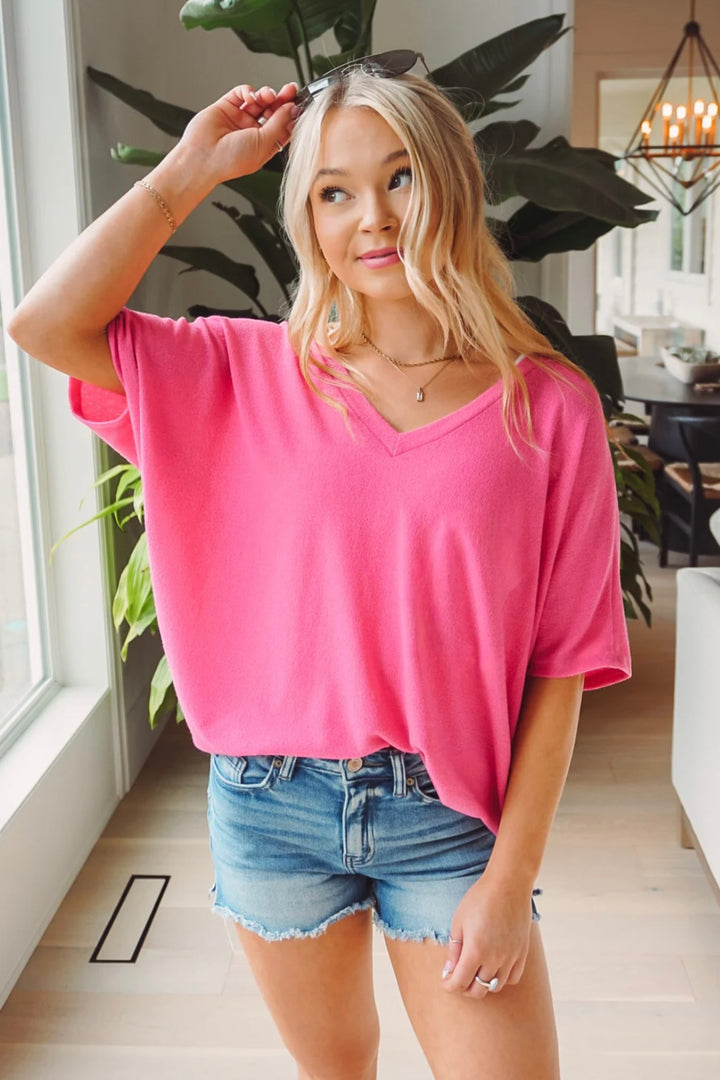 Jolie Slouchy Dolman Tee (Knockout Pink)