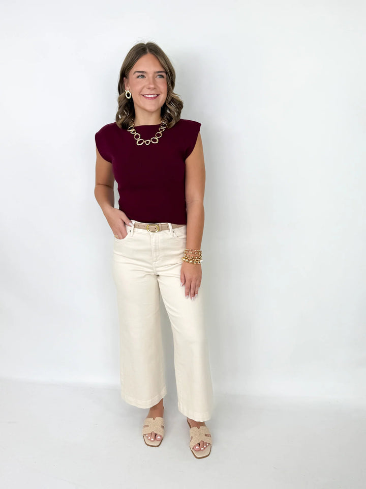 She + Sky Boat Neck Sweater Tee (Wine)