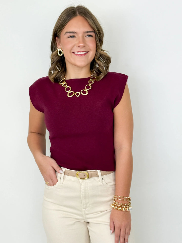 She + Sky Boat Neck Sweater Tee (Wine)