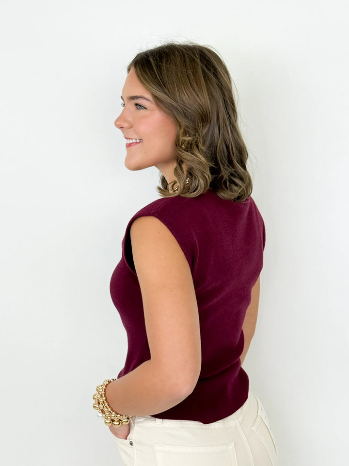 She + Sky Boat Neck Sweater Tee (Wine)