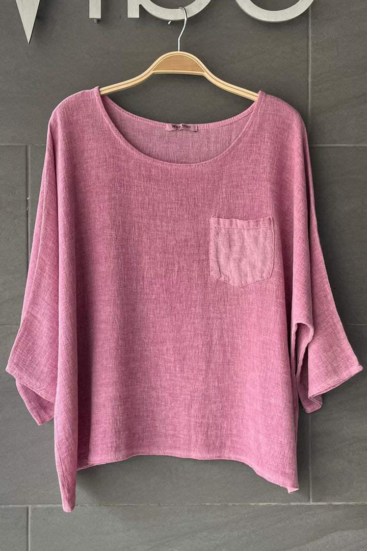 Meo Linen Boxy Pocket Tee (Dark Pink)